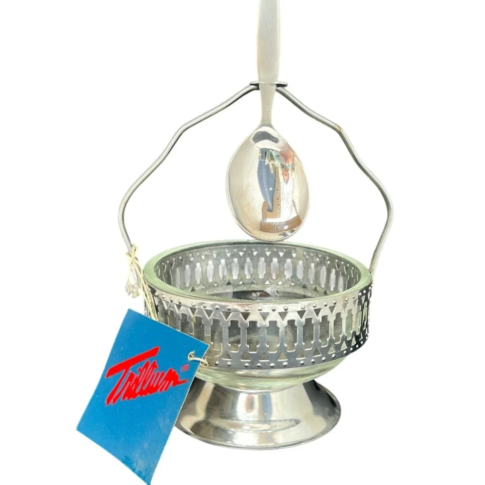 Jam Server Towle Trillium Glass Insert Spoon Mid Century Condiment Dish Gift